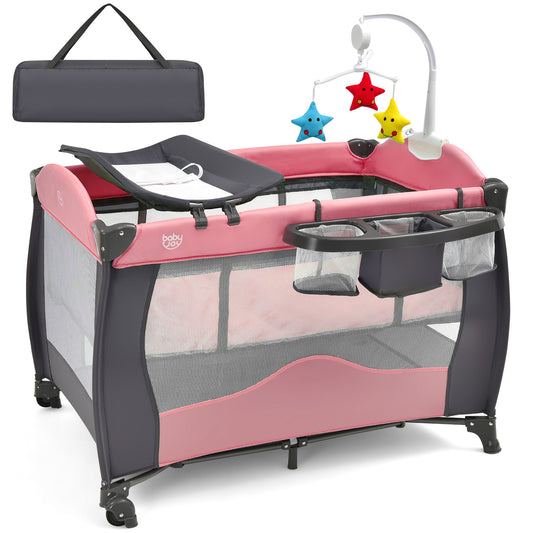 Infans 3 in 1 Baby Playard Portable Infant Nursery Center w/ Music Box Pink