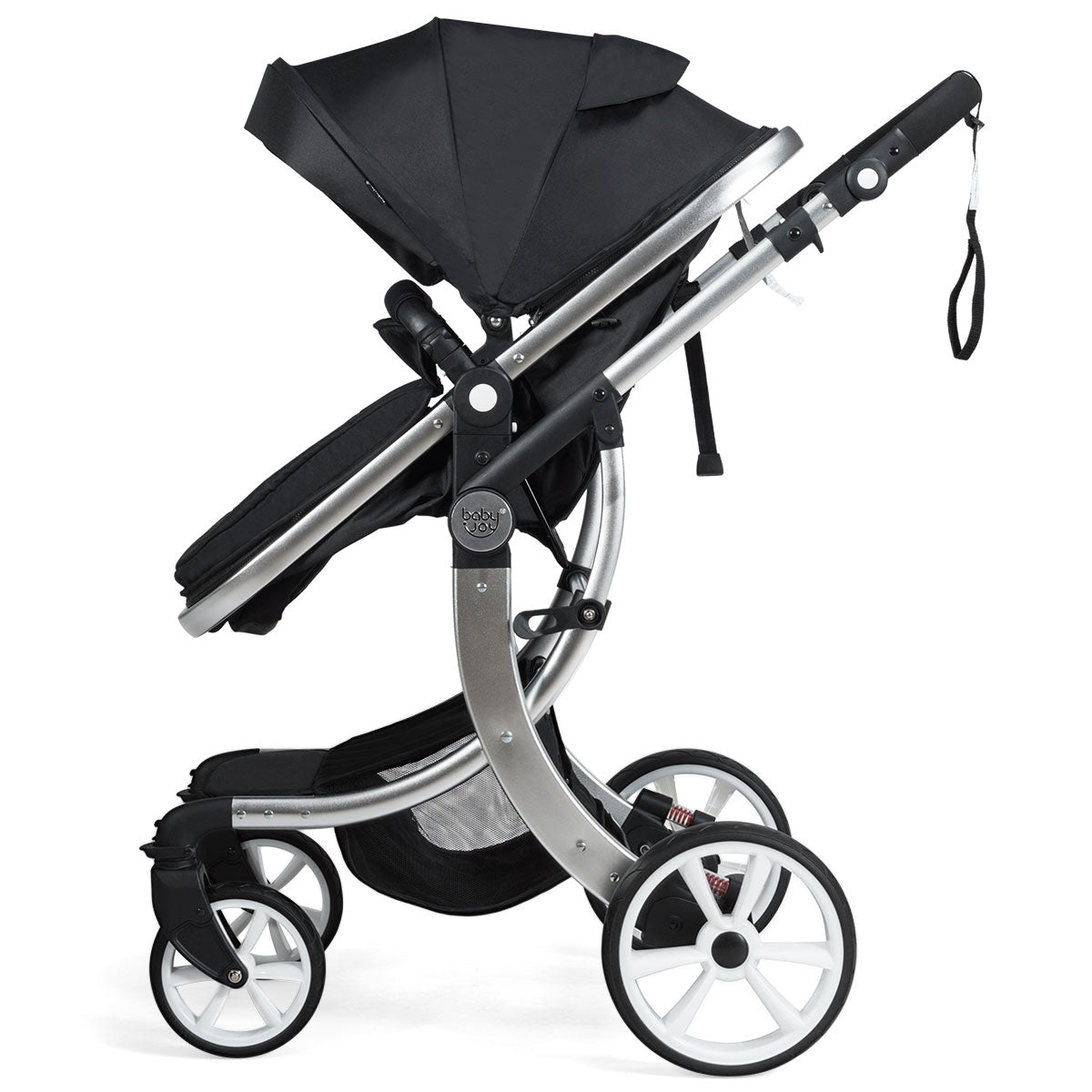 Infans Folding Aluminum Infant Bassinet Reversible Baby Stroller W/ Diaper Bag Black