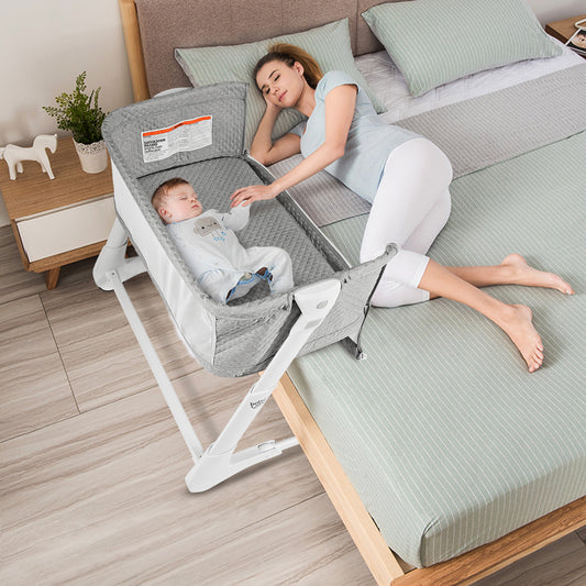 Infans Baby Side Bassinet & Bedside Sleeper w/Washable Mattress Height Adjustable Grey