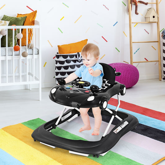 Infans 2-in-1 Foldable Baby Walker w/ Adjustable Heights & Lights Black