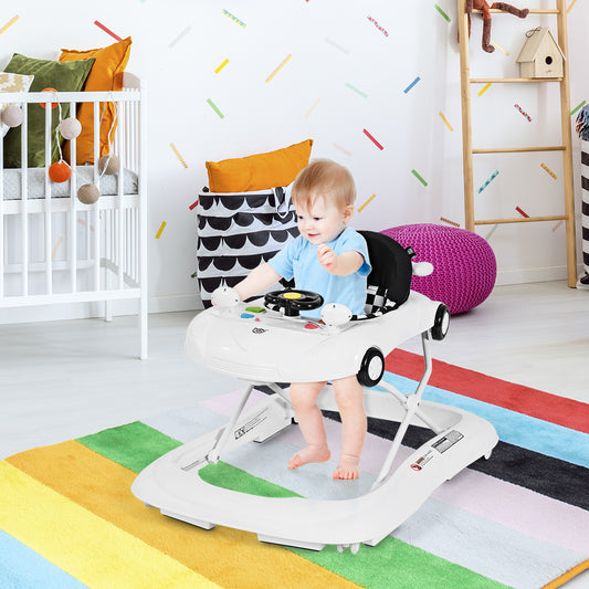 Infans 2-in-1 Foldable Baby Walker w/Adjustable Height Music Player Light White