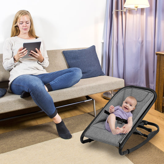 Infans 2-in-1 Baby Bouncer & Rocker Infant Adjustable Folding Rocking Seat Gray