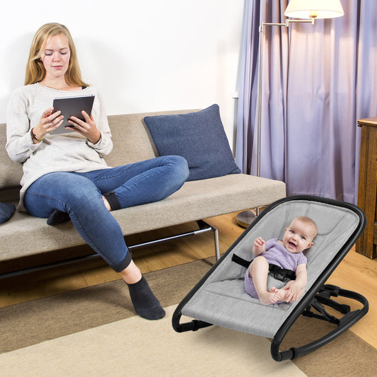 Infans 2-in-1 Baby Bouncer & Rocker Infant Adjustable Folding Rocking Seat Light Gray