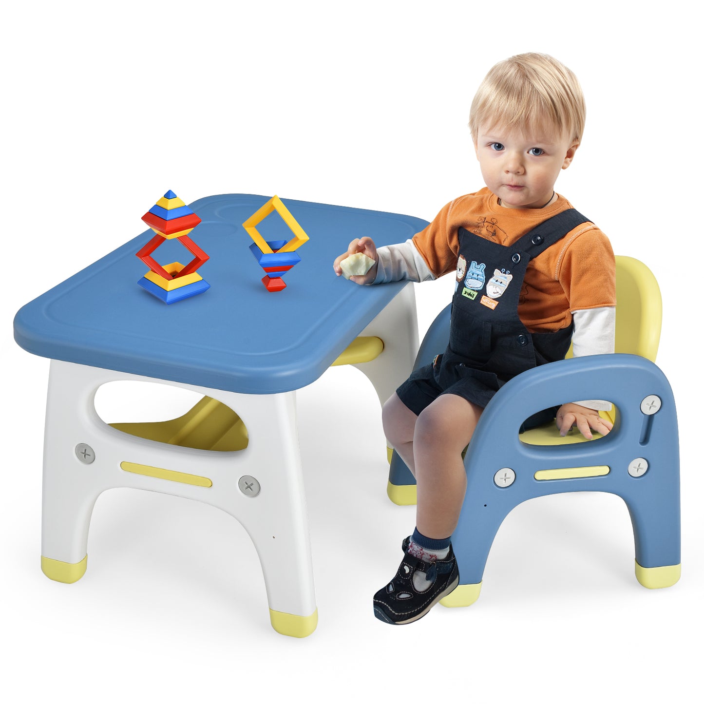 Infans Kids Dinosaur Table and Chair Set Activity Study Desk w/ Building Blocks