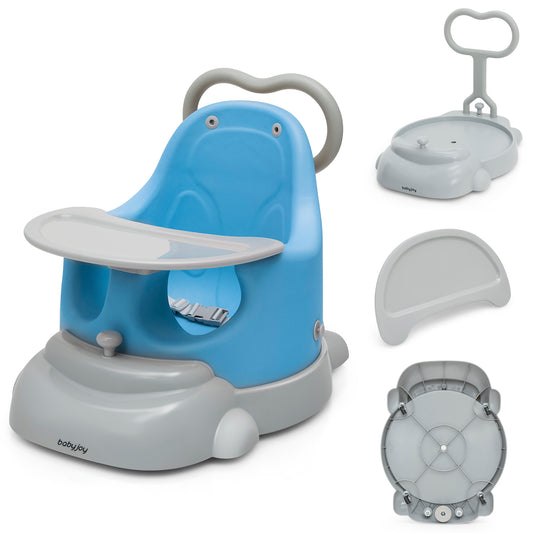 Infans 6 in 1 Baby Booster Seat Convertible Toddler Walker w/Tray Wheels Blue
