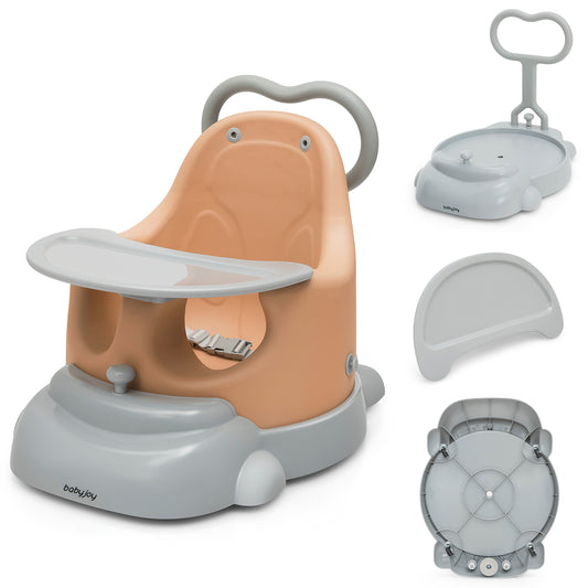 Infans 6 in 1 Baby Booster Seat Convertible Toddler Walker w/Tray Wheels Orange