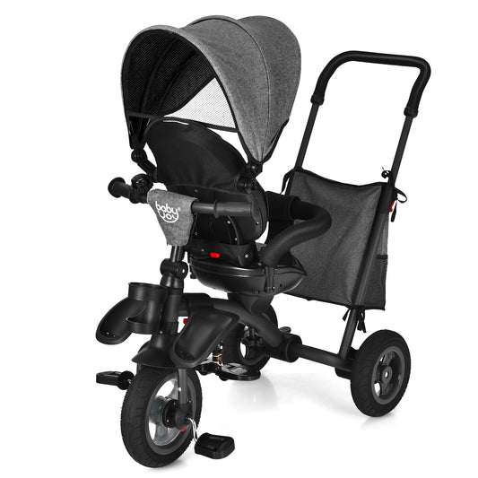 Infans 7-In-1 Kids Baby Tricycle Folding Steer Stroller w/ Rotatable Seat Grey