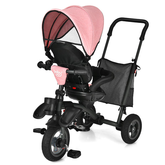 Infans 7-In-1 Kids Baby Tricycle Folding Steer Stroller w/ Rotatable Seat Pink