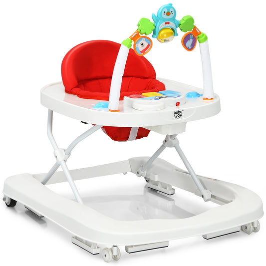 Infans 2-in-1 Foldable Baby Walker w/ Adjustable Heights & Detachable Toy Tray Red