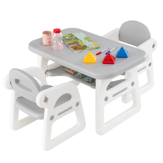 Infans 3-Piece Kids Table and Chair Set Toddler Activity Study Desk w/ Building Blocks