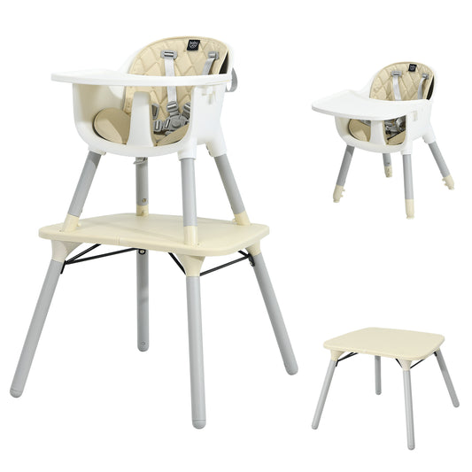 Infans 4 in 1 Baby High Chair Convertible Toddler Table Chair Set w/ PU CushionBeige