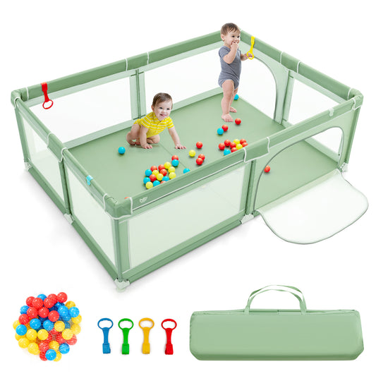 Infans Baby Playpen Extra-Large Safety Baby Fence w/ Ocean Balls & Rings Green