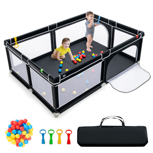 Infans Baby Playpen Extra-Large Safety Baby Fence w/ Ocean Balls & Rings Black
