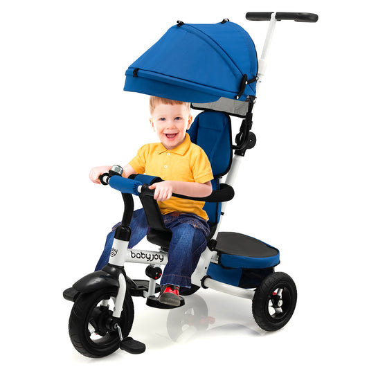 Infans Baby Tricycle Folding Toddler Tricycle with Reversible Seat Adjustable Canopy GrayBlue