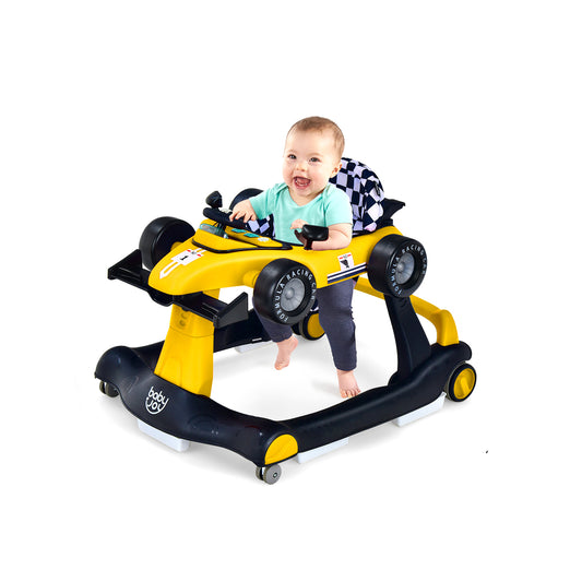Infans 4-in-1 Baby Walker Foldable Activity Push Walker Adjustable Yellow