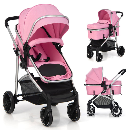 Infans 2 in 1 Convertible Baby Stroller High Landscape Infant Stroller Pink