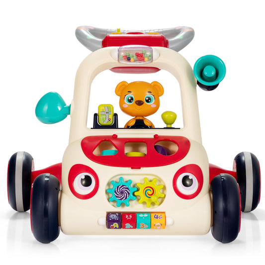 Infans 2-in-1 Baby Walker Sit-to-Stand Baby Push Walker w/ Music & Light