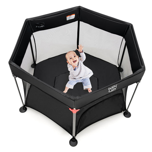 Infans 53inch Outdoor Baby Playpen w/ Canopy & Carrying Bag Portable Play Yard ToddlersBlack
