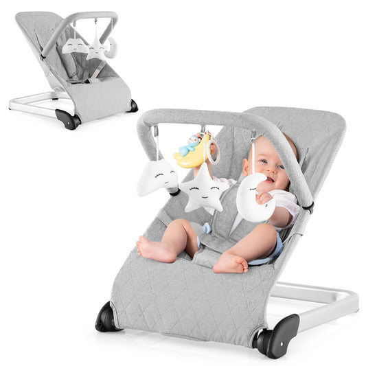 Infans Baby Bouncer, Foldable Baby Rocker with 5-point Safety Harness