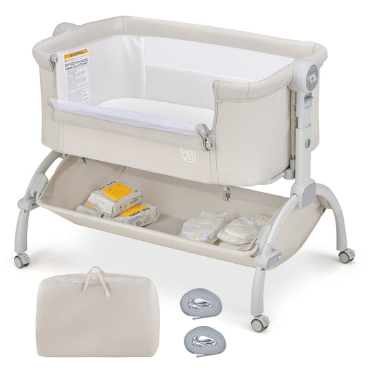Infans 3-in-1 Portable Baby Bassinet Bedside Cradle w/ Mattress& Storage BasketBeige