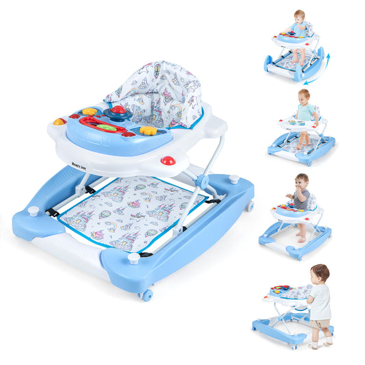 Infans 6 in 1 Baby Walker Adjustable Toddler Walker & Activity Center with Music TrayBlue