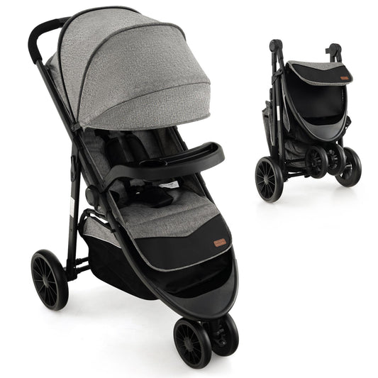 Infans Baby Jogging Stroller Jogger Travel System w/Adjustable Canopy for Newborn Grey