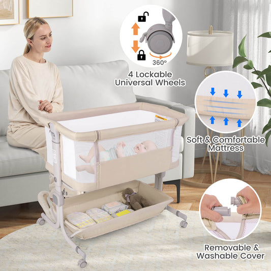 Infans Baby Bassinet Bedside Crib w/6-Level Adjustable Height 3??-8?? Incline Angle