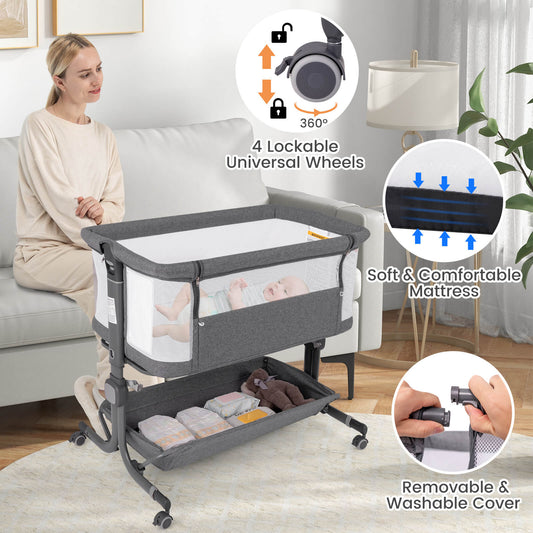 Infans Baby Bassinet Bedside Crib w/6-Level Adjustable Height
