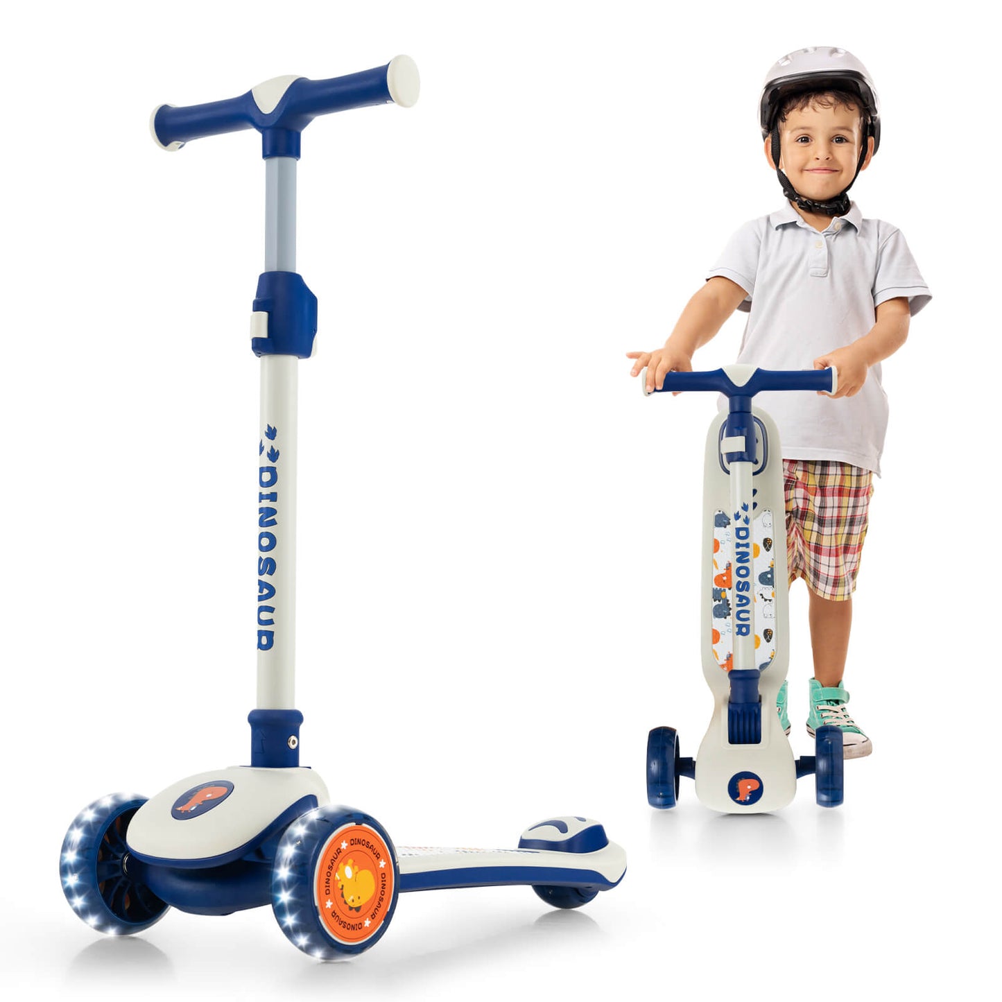 Infans 3-Wheel Kids Scooter Toddler Folding Balancing Kick Scooter w/Light-up LED Wheel