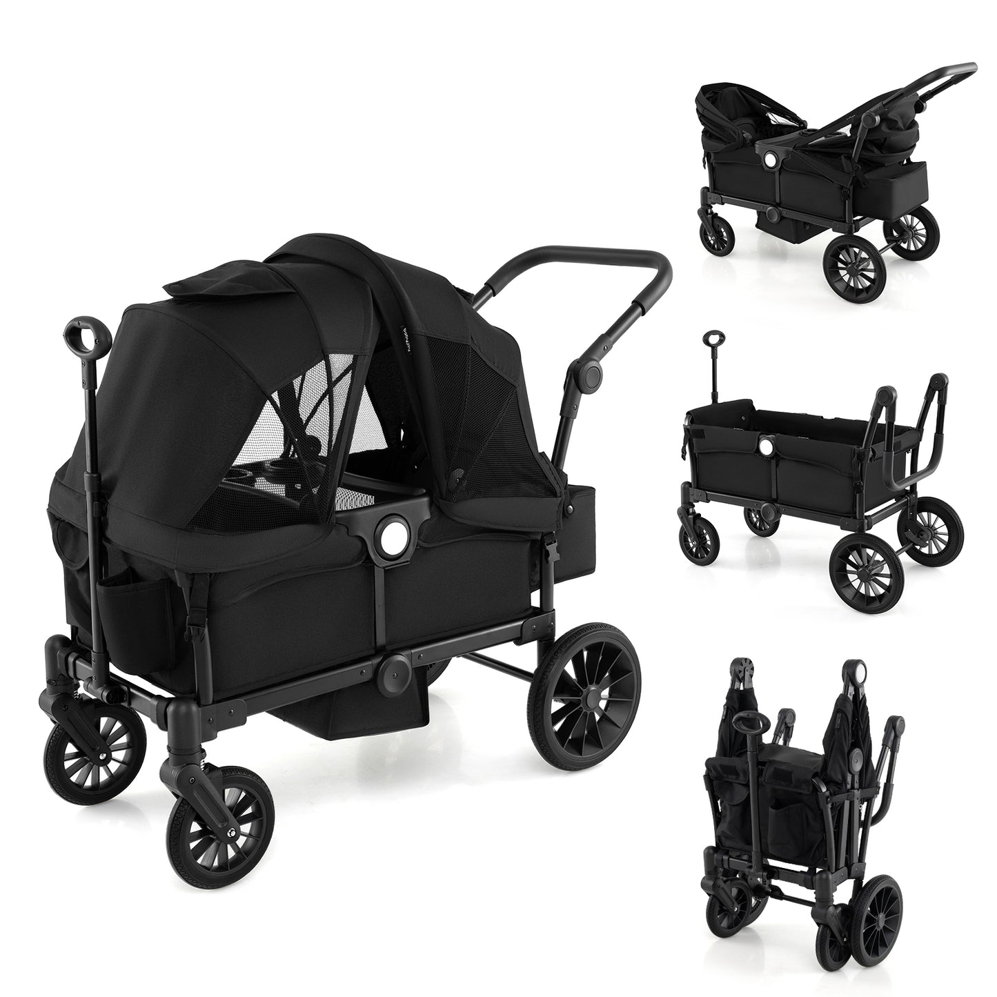 Infans Wagon Stroller for 2 Kids Push Pull Double Stroller with Adjustable HandleBlack