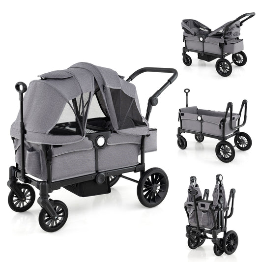 Infans Wagon Stroller for 2 Kids Push Pull Double Stroller with Adjustable HandleGrey
