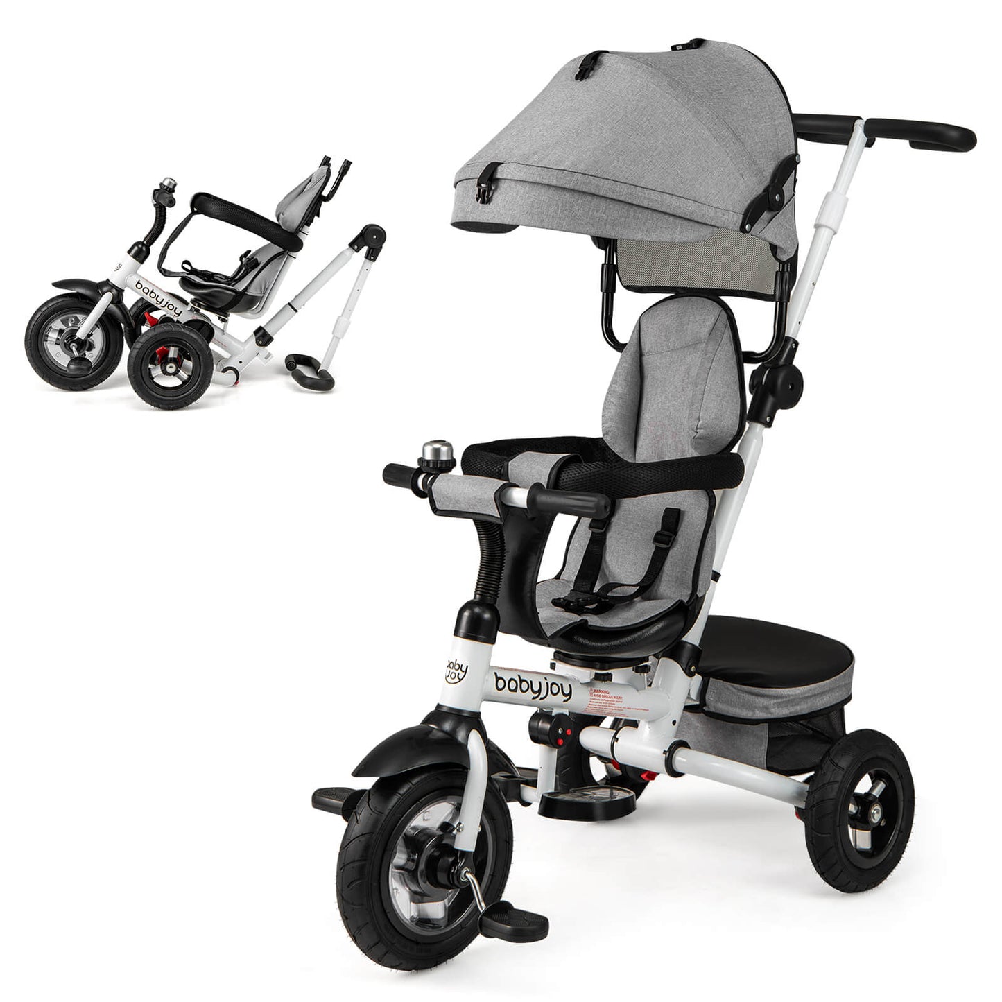 Infans 5-in-1 Folding Trike for Toddlers 1-5 Years Old withSafety Harness StorageGray