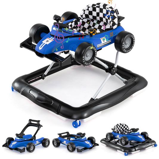 Infans 4-in-1 Baby Push Walker w/3-Level Adjustable Height Padded Seat Steering WheelBlue