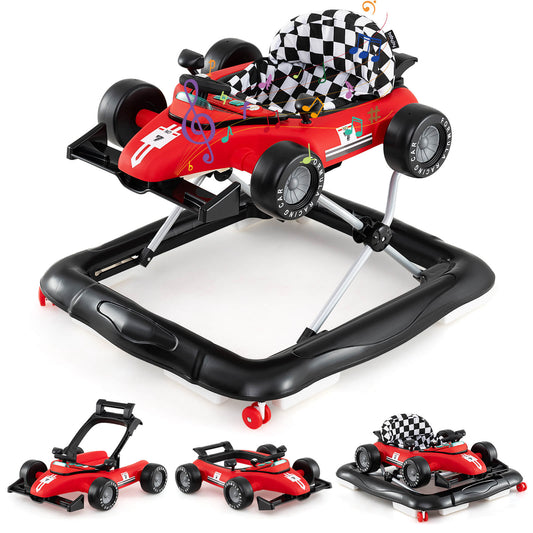 Infans 4-in-1 Baby Push Walker w/3-Level Adjustable Height Padded Seat Steering WheelRed