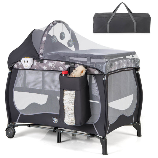 Infans 5-in-1 Portable BabyPlayard Nursery Center Bassinet w/Music Box Canopy & NetGrey