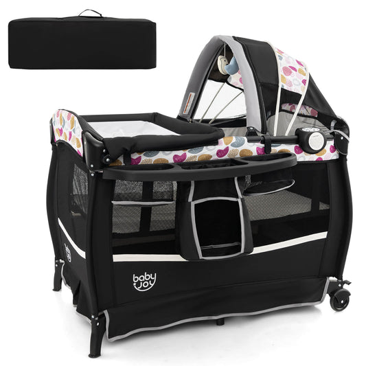 Infans 4 in 1 Portable Pack & Play Foldable Baby Bassinet w/Mattress Carrying Bag Black