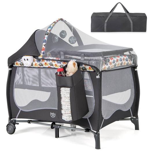 Infans 5-in-1 Portable BabyPlayard Nursery Center Bassinet w/Music Box Canopy & NetColorful