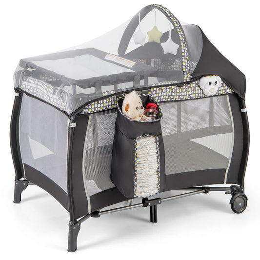 Infans 4-in-1 Portable Baby Playard Nursery Center Bassinet w/ Music Box Canopy & Net