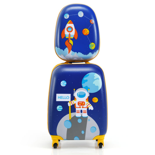 Infans 2PC Kids Carry On Luggage Set 12 inch Backpack & 16 inch Rolling Suitcase for Travel