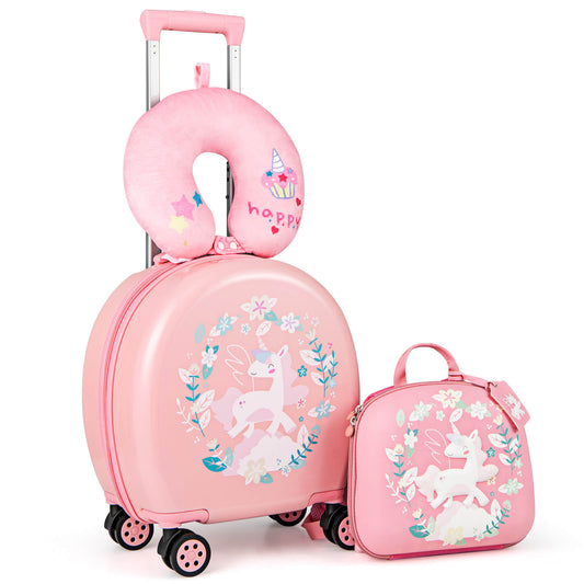 Infans 4-Piece Kid?¡¥s Luggage Set w/ 14inch Carry-on Hardside Spinner Toddler LuggagePink