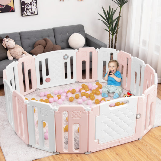 Infans 16 Panels Baby Safety Playpen Kids Safety Activity Play Center w/ Drawing BoardPink