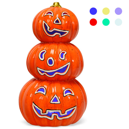 Infans 3-Tier Color-Changing Lighted Ceramic Pumpkin Lantern Battery Powered Halloween