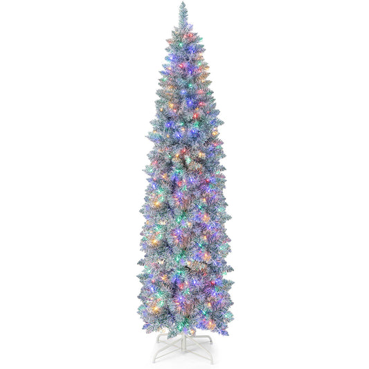 Infans 7 FT Pre-lit Christmas Tree Hinged Pencil Decoration 350 Multi-Color LED Lights