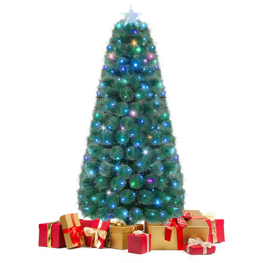 Infans 6 FT Pre-Lit Fiber Optic Christmas Tree Xmas Decor w/ 185 Multi-Color LED Lights