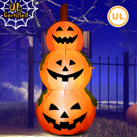 Infans 5 Ft Halloween Inflatable 3-Pumpkin Stack Blow Up Pumpkin Ghost Yard Decoration
