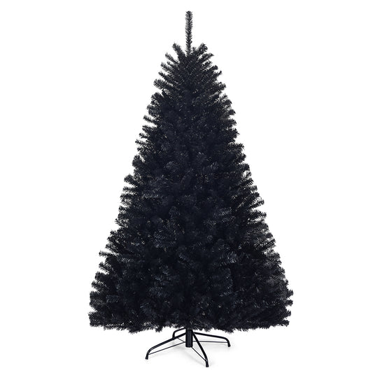 Infans 6Ft Hinged Artificial Halloween Christmas Tree Full Tree w/ Stand Black