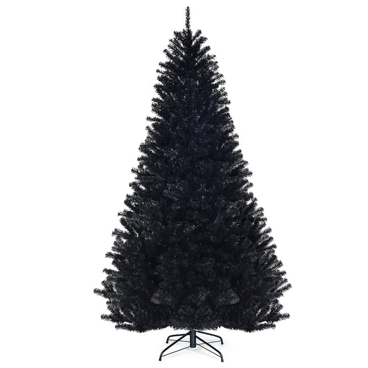 Infans 7.5Ft Hinged Artificial Halloween Christmas Tree Full Tree w/ Metal Stand Black