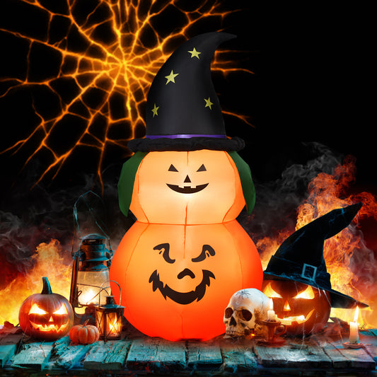 Infans 5FT Halloween Inflatable Pumpkin w/ Witch Hat LED Bulbs Blow Up Yard Decoration