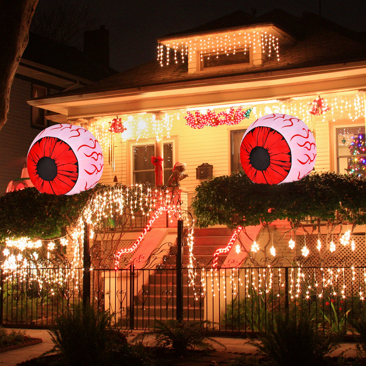 Infans 2 Pack 3 FT Halloween Inflatable Eyeballs w/ Air Blower & Red LED Lights