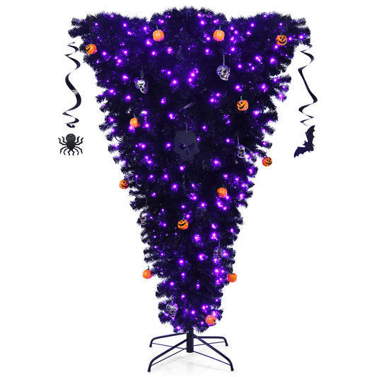 Infans 6ft Upside Down Christmas Halloween Tree Black w/270 Purple LED Lights